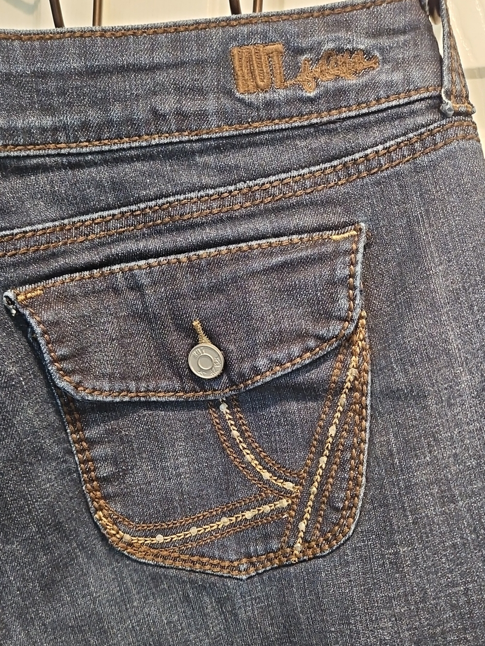 Kut Feom The Kloth Dark Blue Denim Bootcut Jeans with Embroidered Flap Pocket